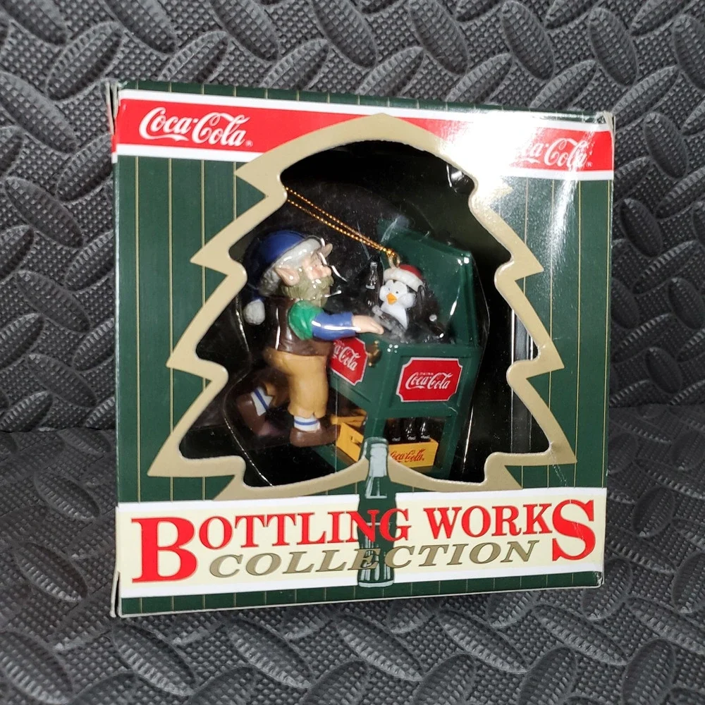Coca-Cola Bottling Works Christmas Ornament 1996 Factory Worker with Penguin